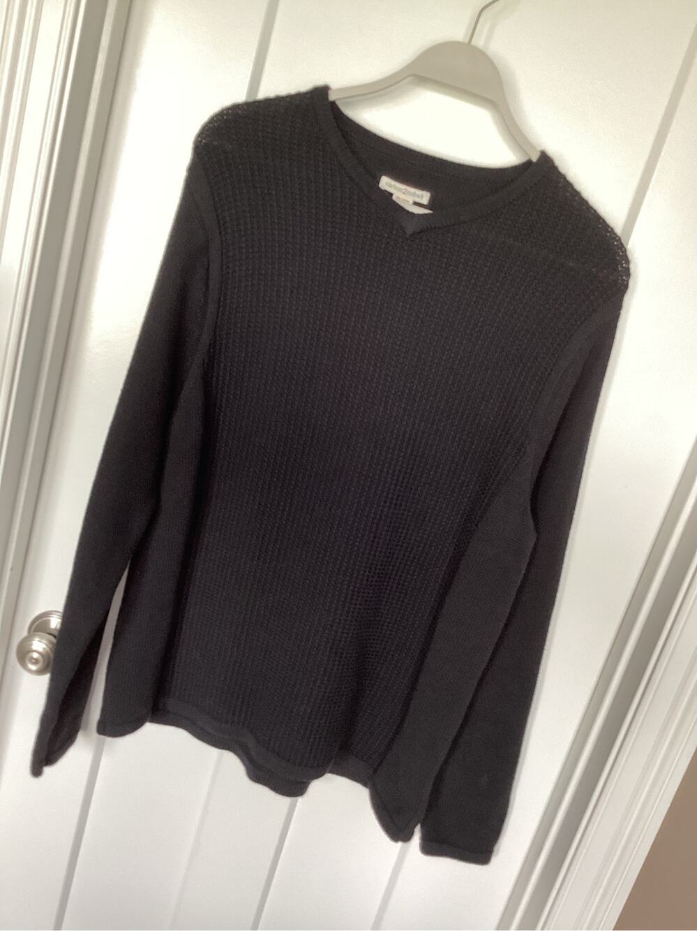Carbon2Cobalt Cashmere Men's Large Black Waffle Knit Pullover